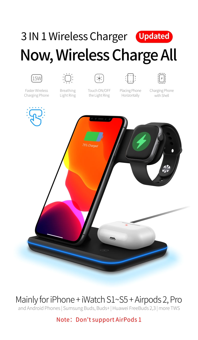 Maxguard Veloce-Series 3in1 Fast Wireless Charging Dock-Station 20W(Executive Standard-Qi Certified)