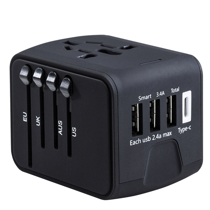Maxguard Veloce-Series Universal Travel Adapter 3.4A (3 USB+Type C+Global Sockets)Black