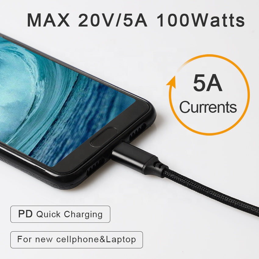 Maxguard Veloce-Series Type C to Type C 100W Nylon Braided  QC Fast Charging Cable 1m