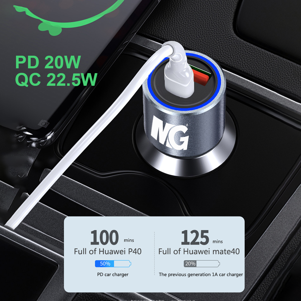 Maxguard Veloce-Series Dual Port PD+QC 3.0 Car charger With Ambient LED Light(42.5w)